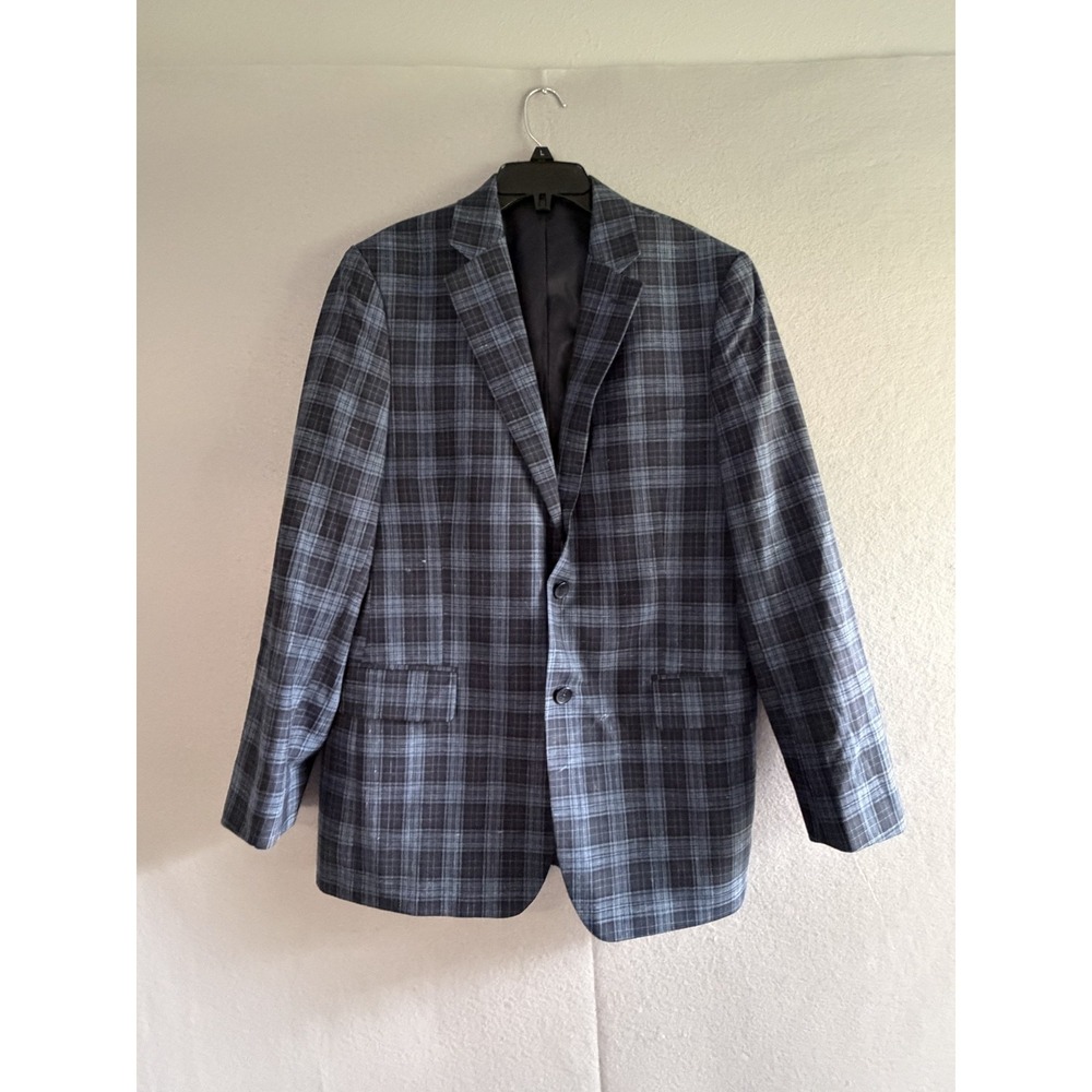 Stafford Blazer Sport Coat Mens 40 Gray Wool Poly Linen Plaid Jacket Classic